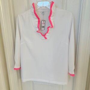 Crown and Ivy 3/4 Sleeve White Top With Pink Trim, Size XL, NWT